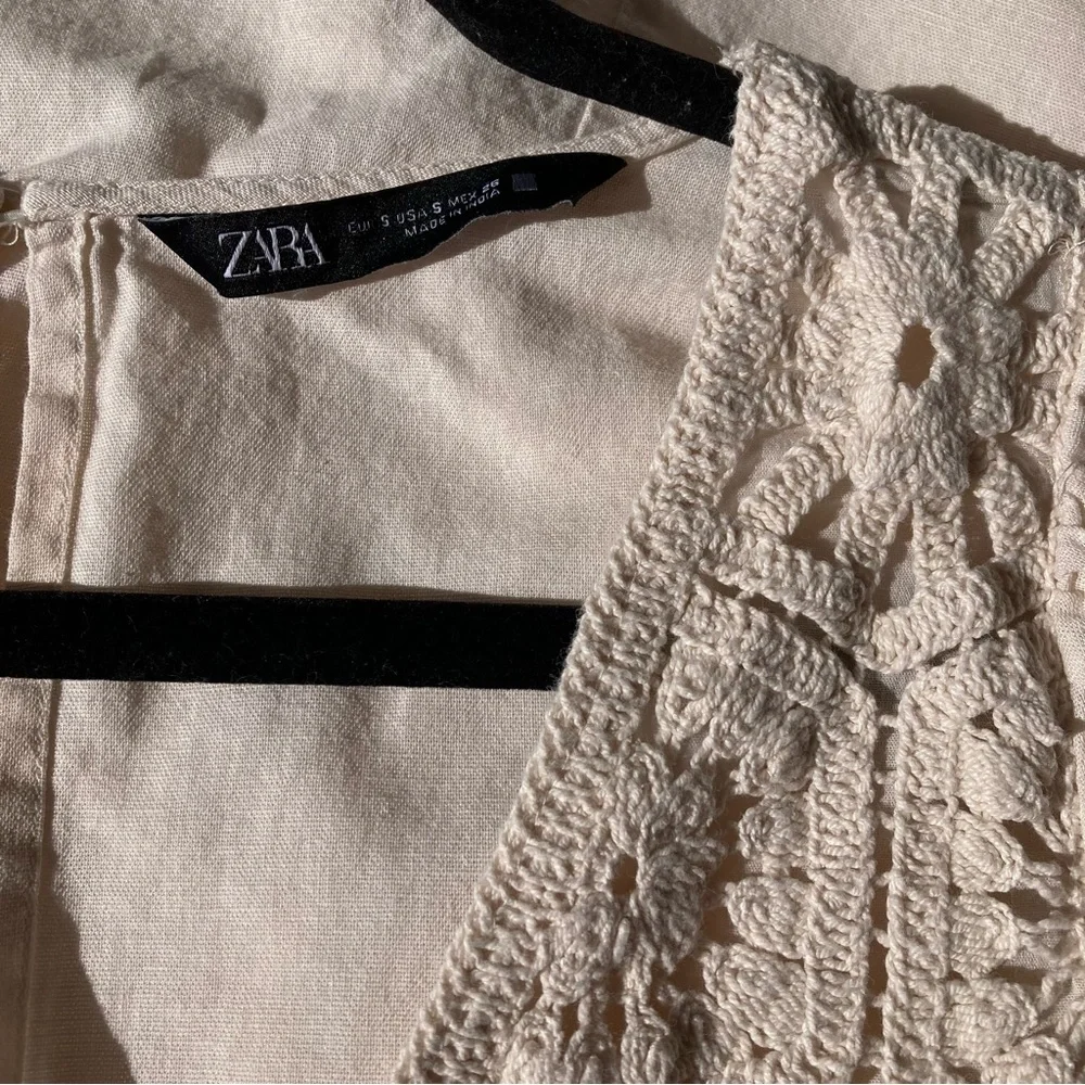 ZARA Crochet Embroidered Romper Short Jumpsuit Cream Ecru Size S